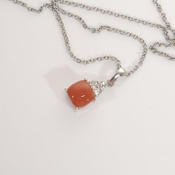 Peach Moonstone Pendant Necklace Stainless Steel Chain - Picture 8 of 8